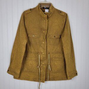 Doe & Rae Military Inspired Jacket Tan Cargo Look  Multi Pockets Cotton, SZ M